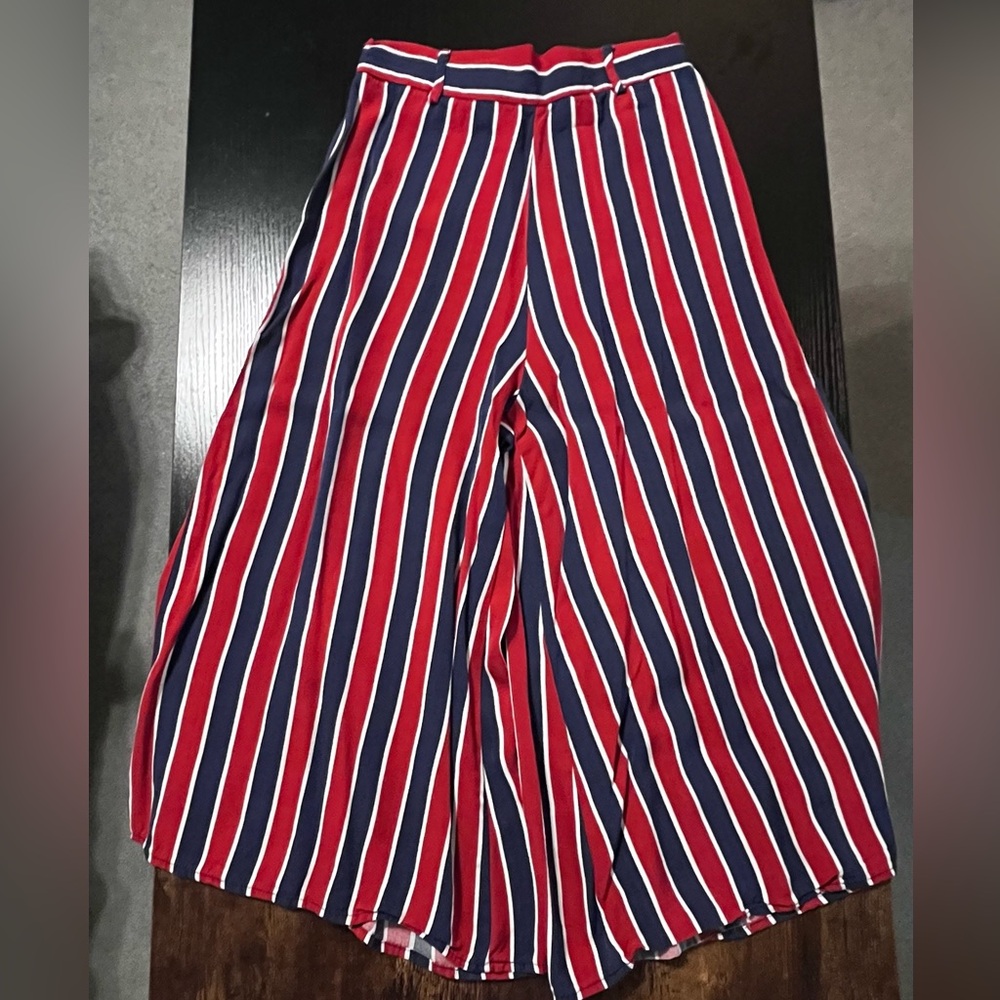 Red and Blue Striped Wide-Leg Pants